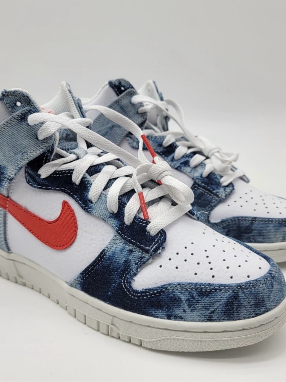 Nike Dunk Low Denim White with Red Swoosh